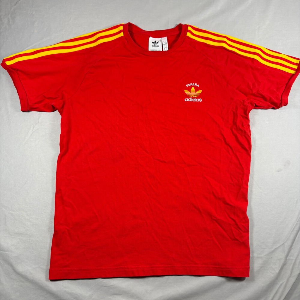 Adidas Originals Espana Spain T-Shirt Mens Large Red Yellow 3-Stripe Trefoil Tee